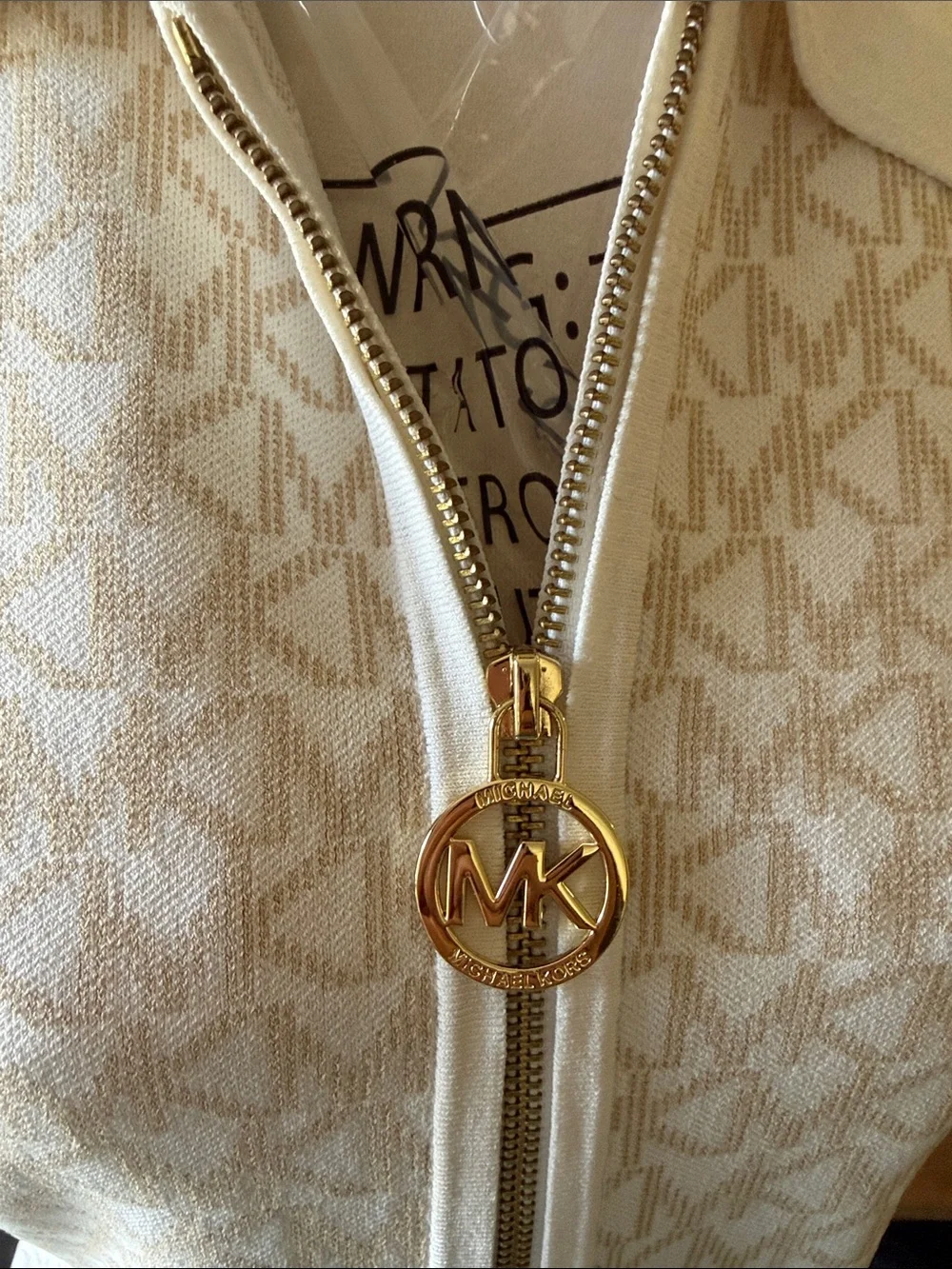 Michael Kors Cream-and-White Sleeveless Zip-Front A-Line Mini Dress